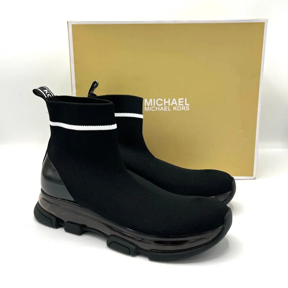 Michael Kors Kendra Black White Striped Sock Booties 5.5 Mod Op Art Y2K